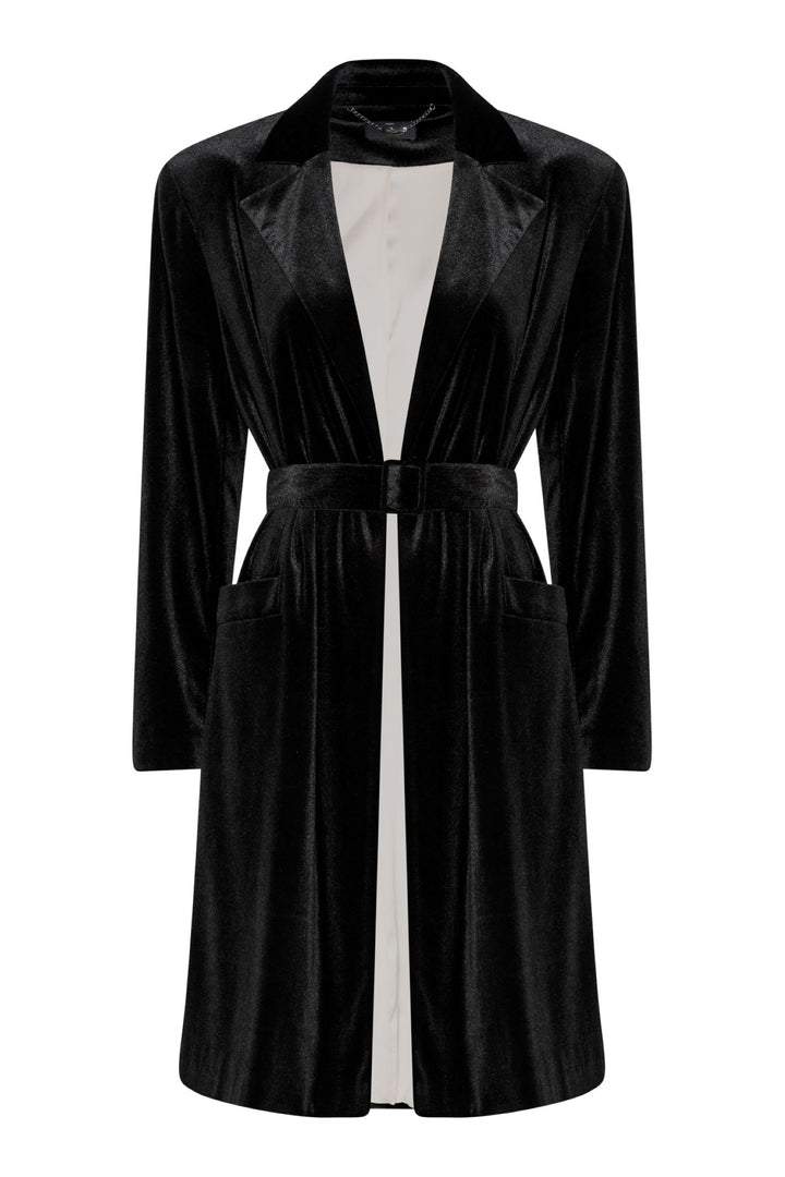 Tia 77614 Long Velvet Sleeved Black Coat