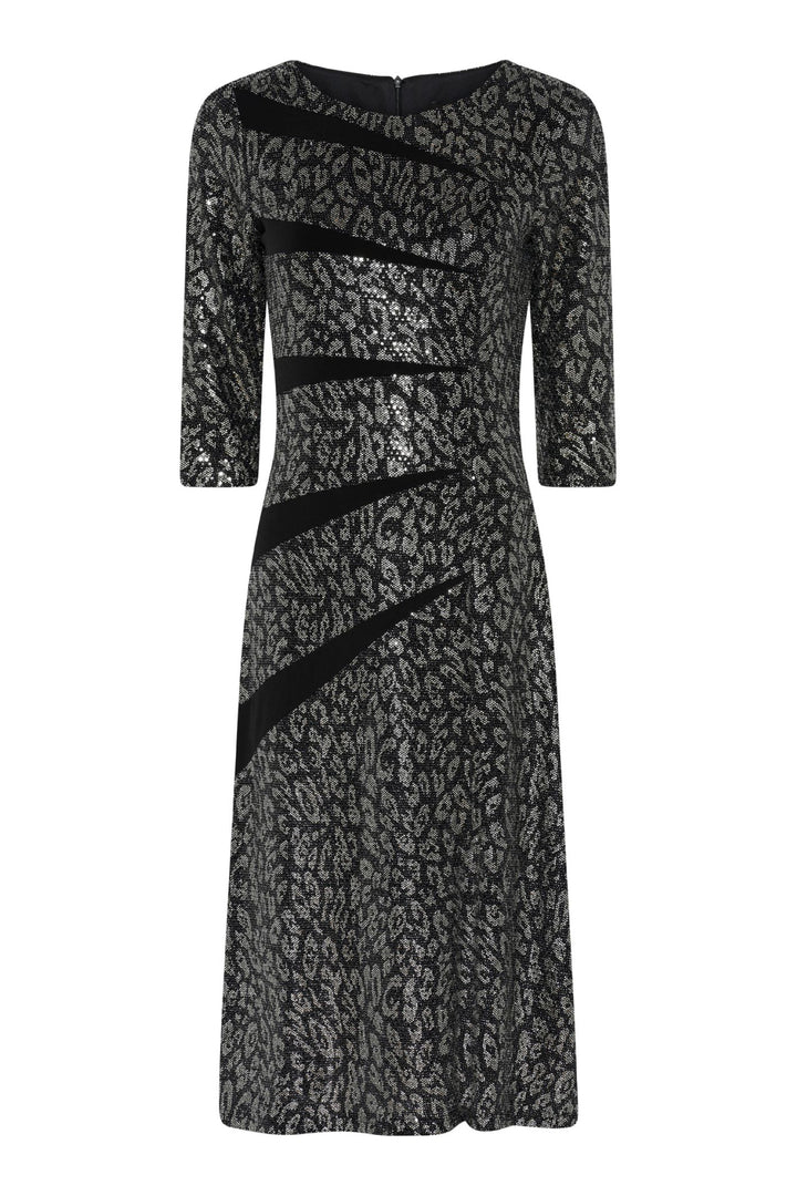Tia 78737 Silver and Black A Line Sleeved Dress