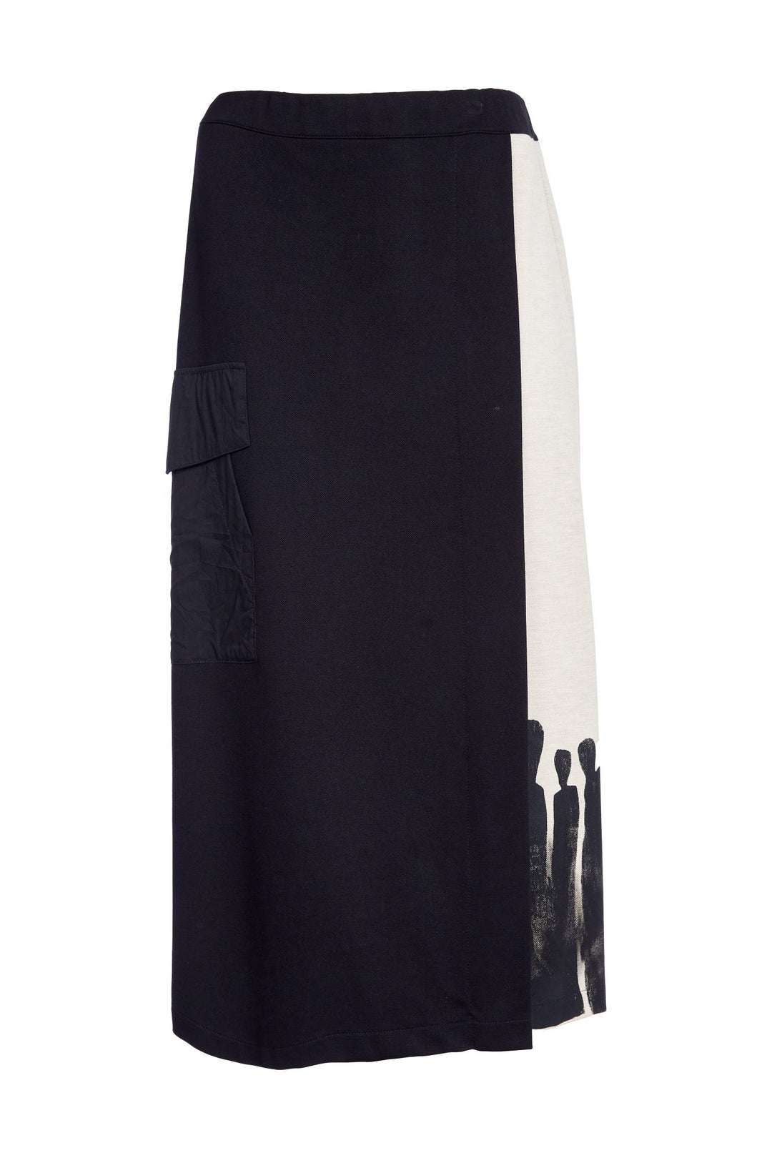 Naya NAW25265 Black Stone People Print Mock Wrap Skirt