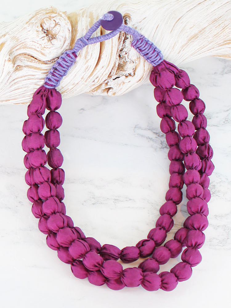 Suze Blue NB6301PU Pink Triple Strand Fabric Ball Necklace