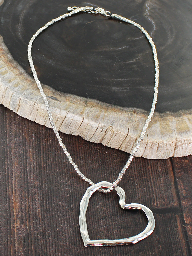 Suzie Blue SP015H Beaton Heart Necklace With Threaded Silver Plate Chain