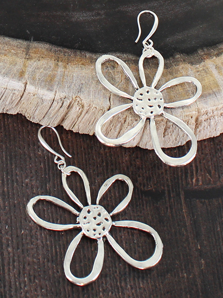 Suzie Blue SP018F Large Open Flower Earring Silver Plate