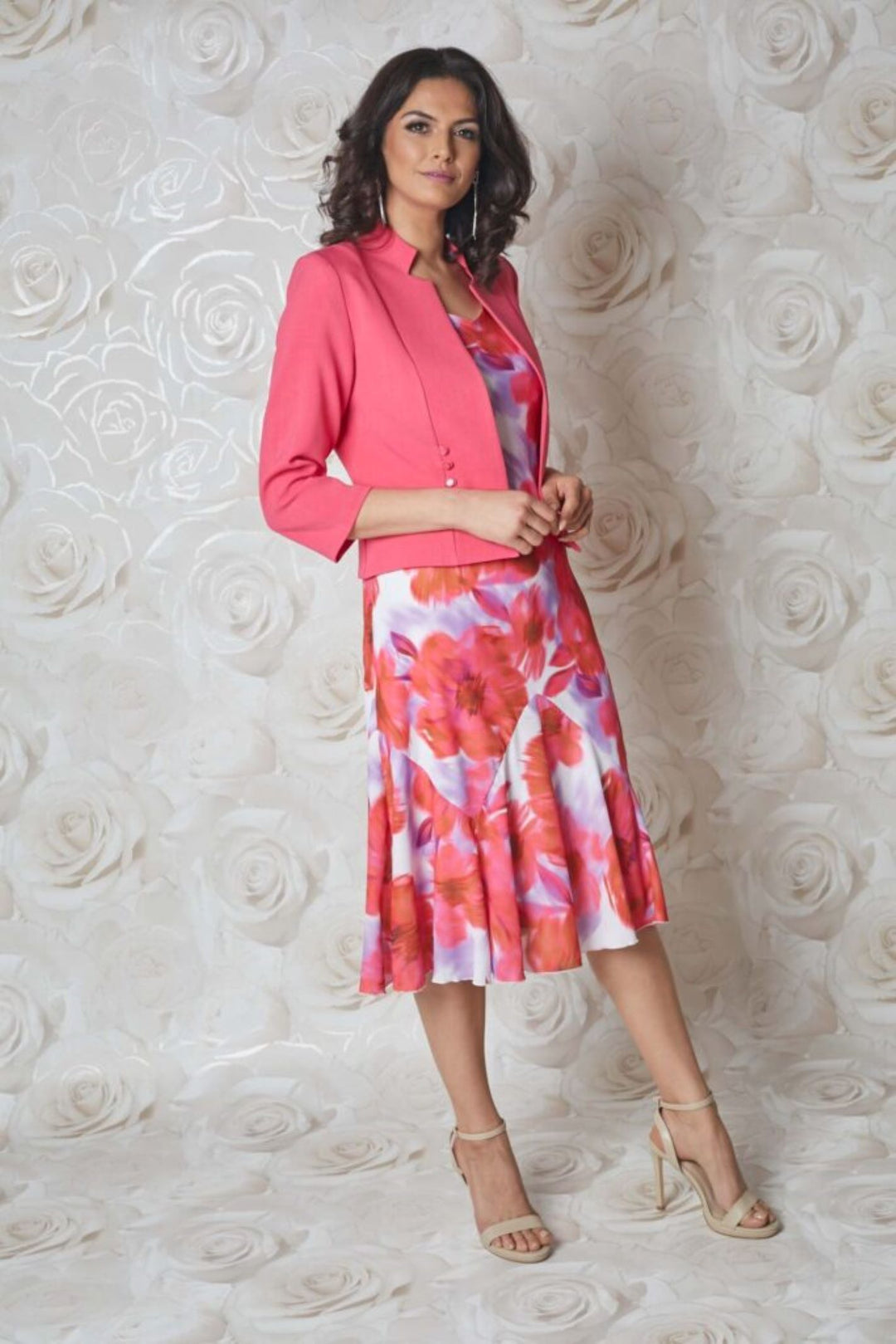 Glitz 1372 Pink Print Dress and Jacket