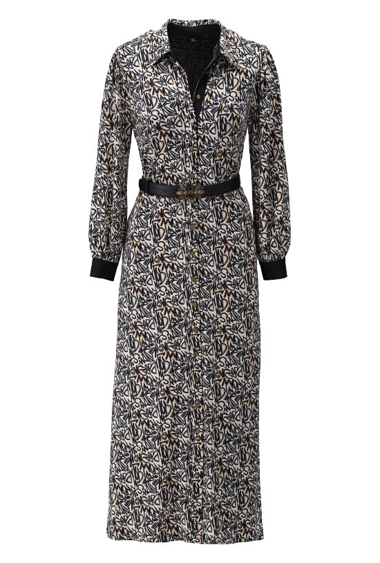 K=Designs X131 Midi Sleeved Print Dress With Two Belts