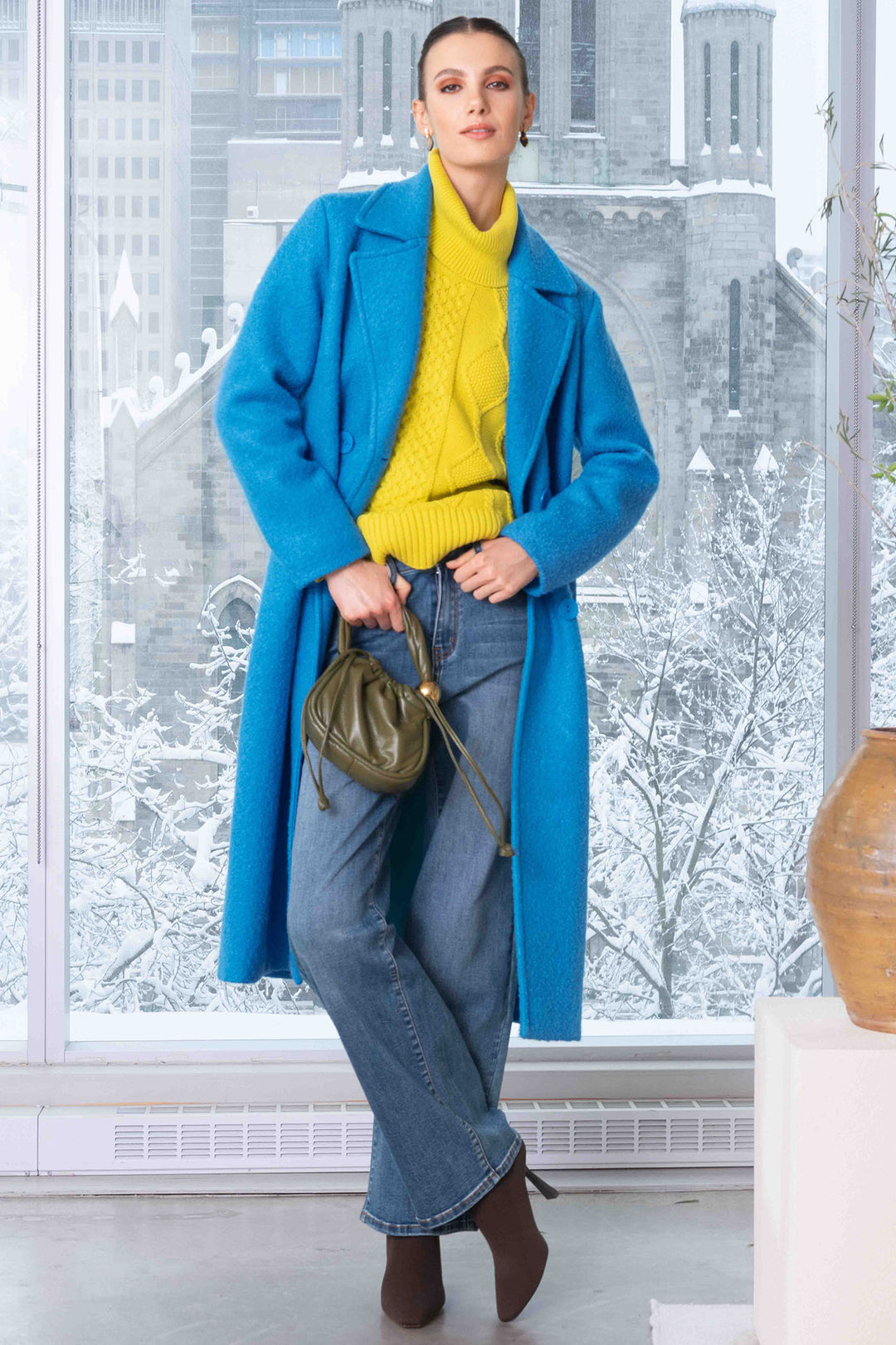 Alison Sheri A44003 Turquoise Blue Double Breasted Coat