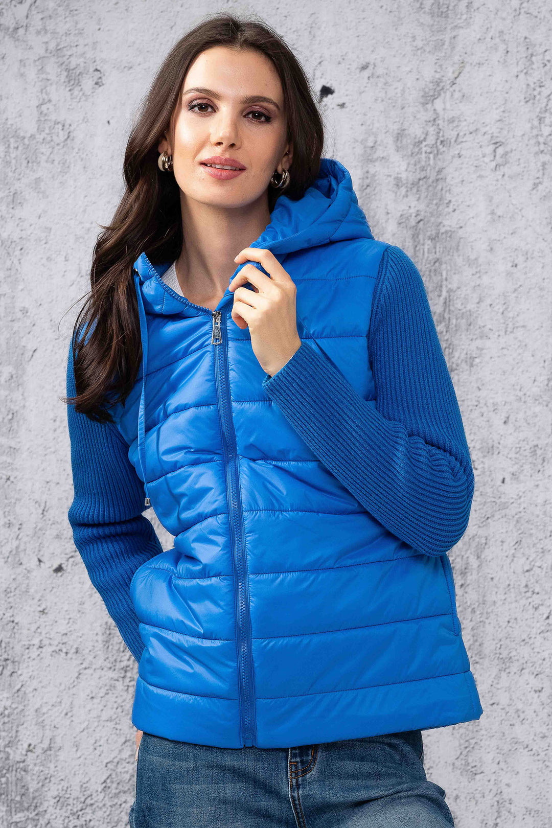 Alison Sheri A44090 Blue Padded Jacket With Hood - Rouge Boutique