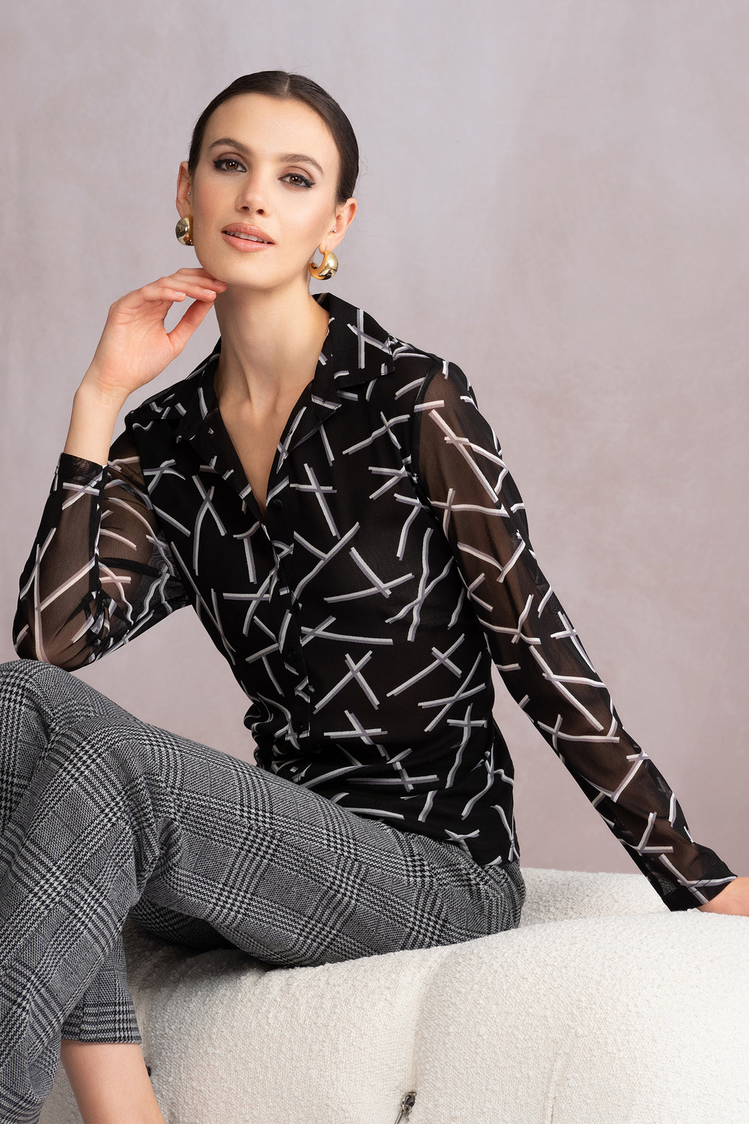 Alison Sheri A46362 Black Matchstick Print Blouse