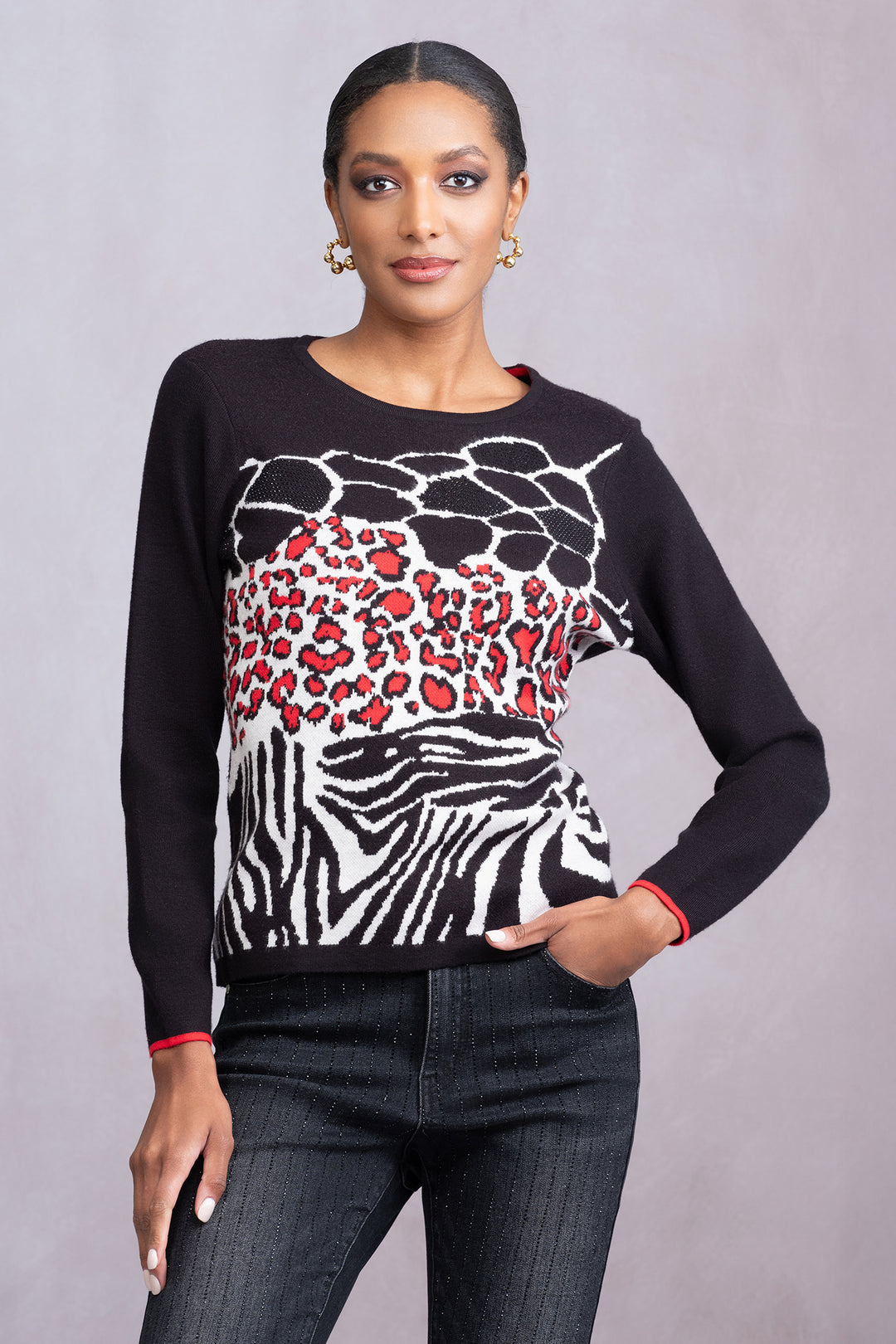 Alison Sheri A46472 Black Animal Print Jumper