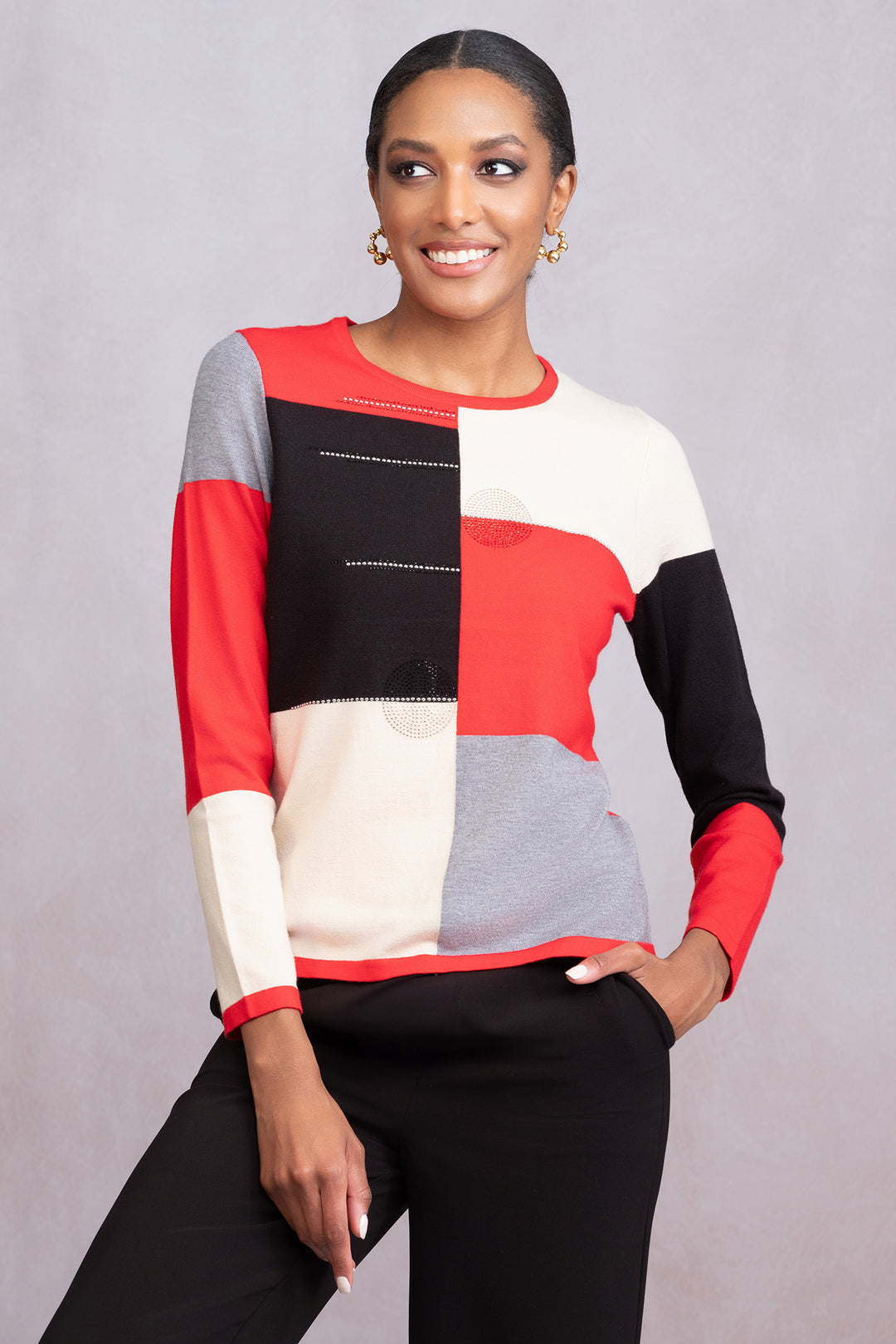 Alison Sheri A46489 Red Block Pattern Jumper