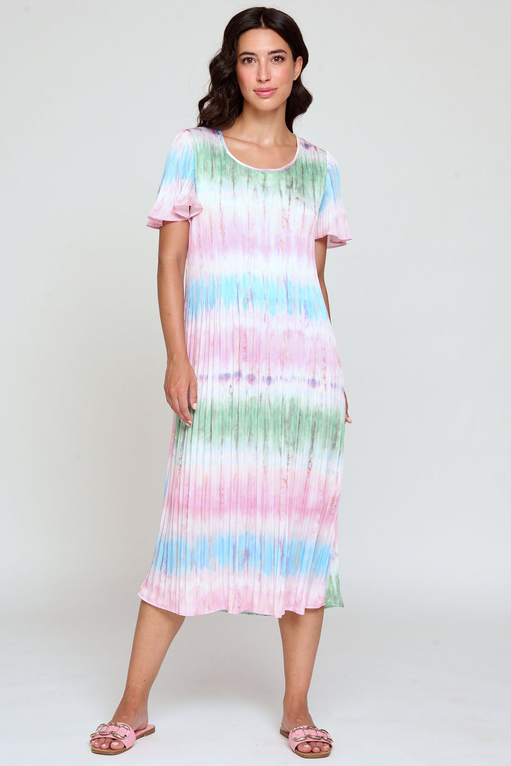 Bariloche Cayena Pink Tie-Dye Print Short Sleeved Midi Dress - Rouge Boutique Inverness