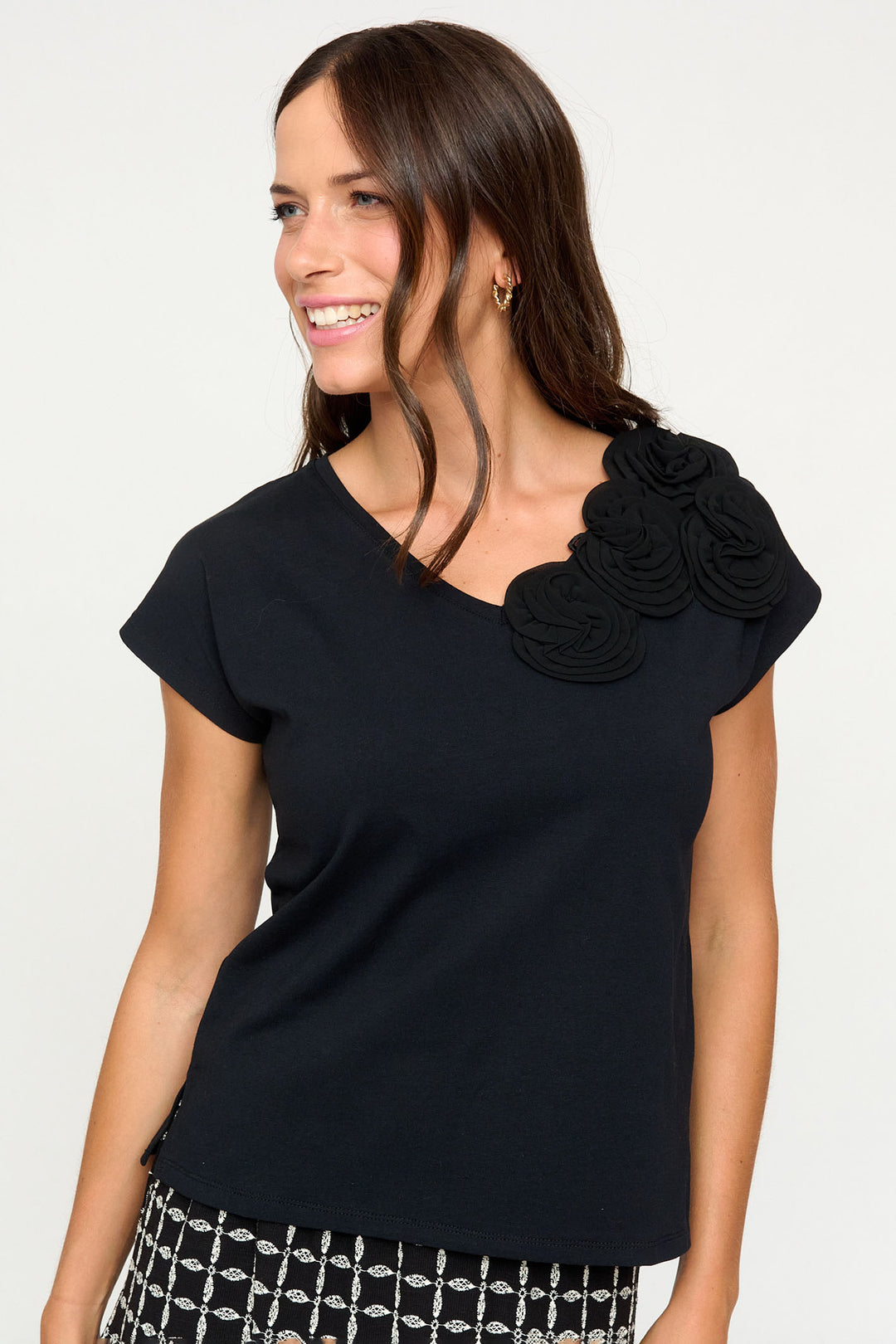 Bariloche Hinojales Black V-Neck Cap Sleeve Top - Rouge Boutique Inverness