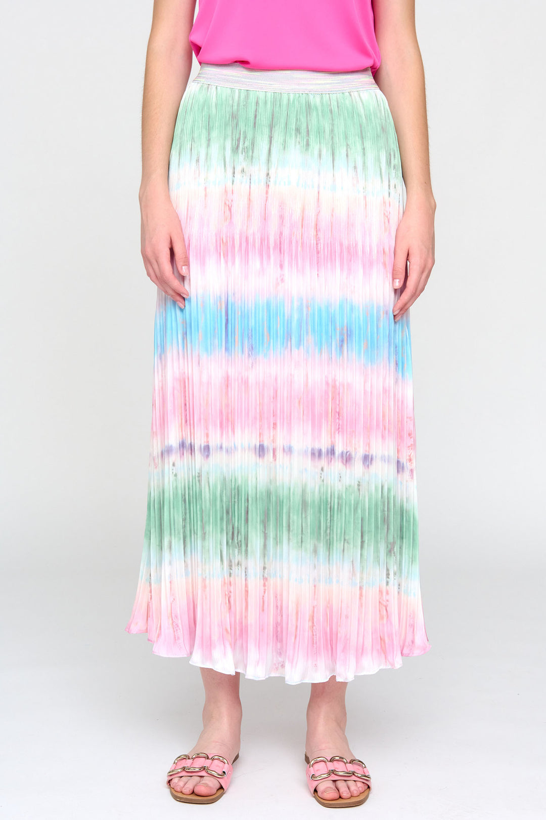 Bariloche Late Pink Tie-Dye Print Pleated Midi Skirt - Rouge Boutique Inverness