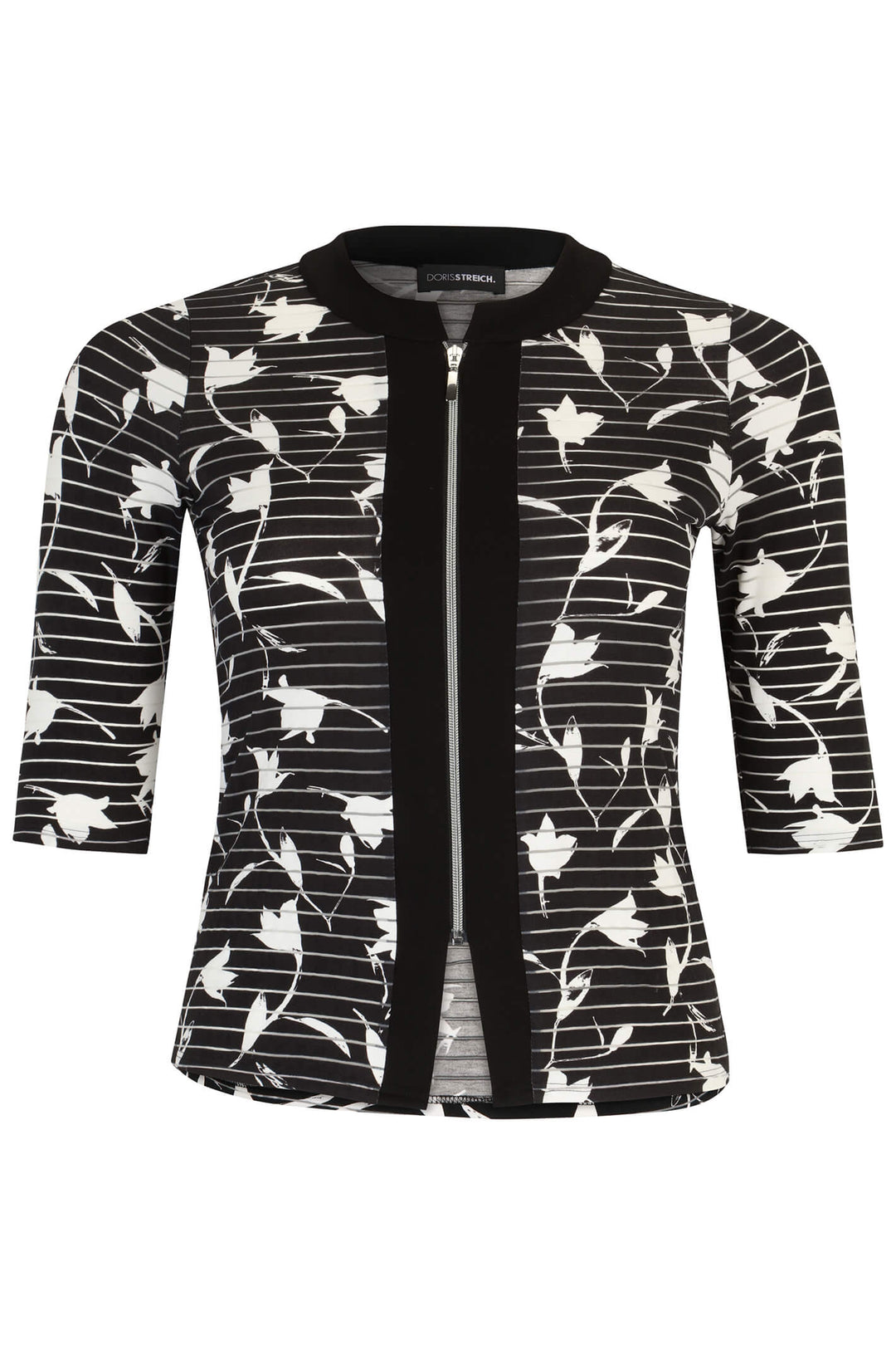 Doris Streich 396 326 Black White Floral Print Zip Front Jacket - Rouge Boutique