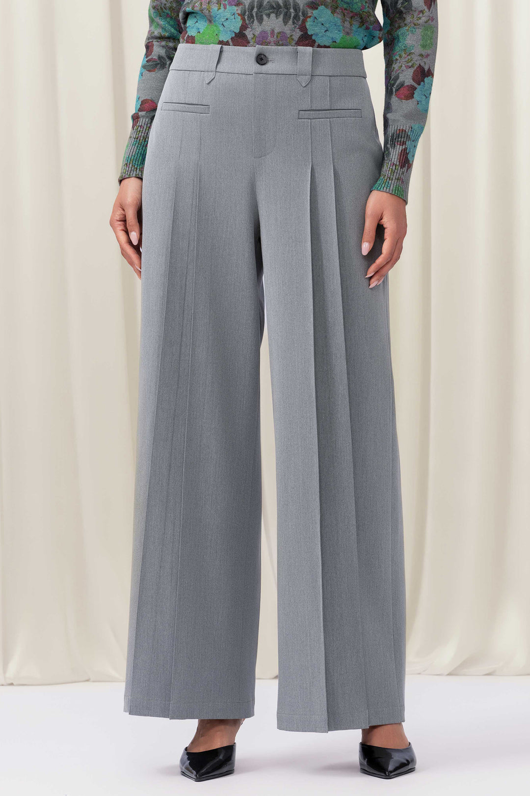 Elena Wang EW35007 Silver Grey Wide Leg Trousers