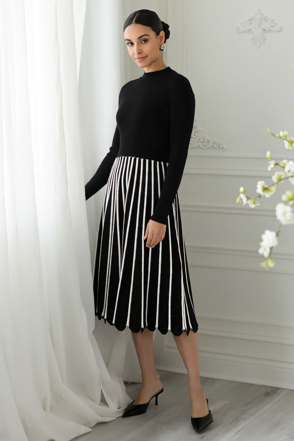 Elena Wang EW35085 Black White Knitted Skirt - Rouge Boutique Inverness
