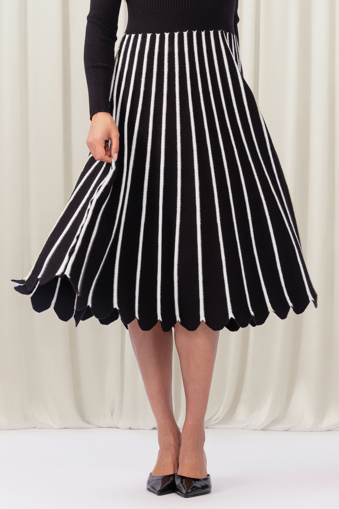 Elena Wang EW35085 Black White Knitted Skirt - Rouge Boutique Inverness