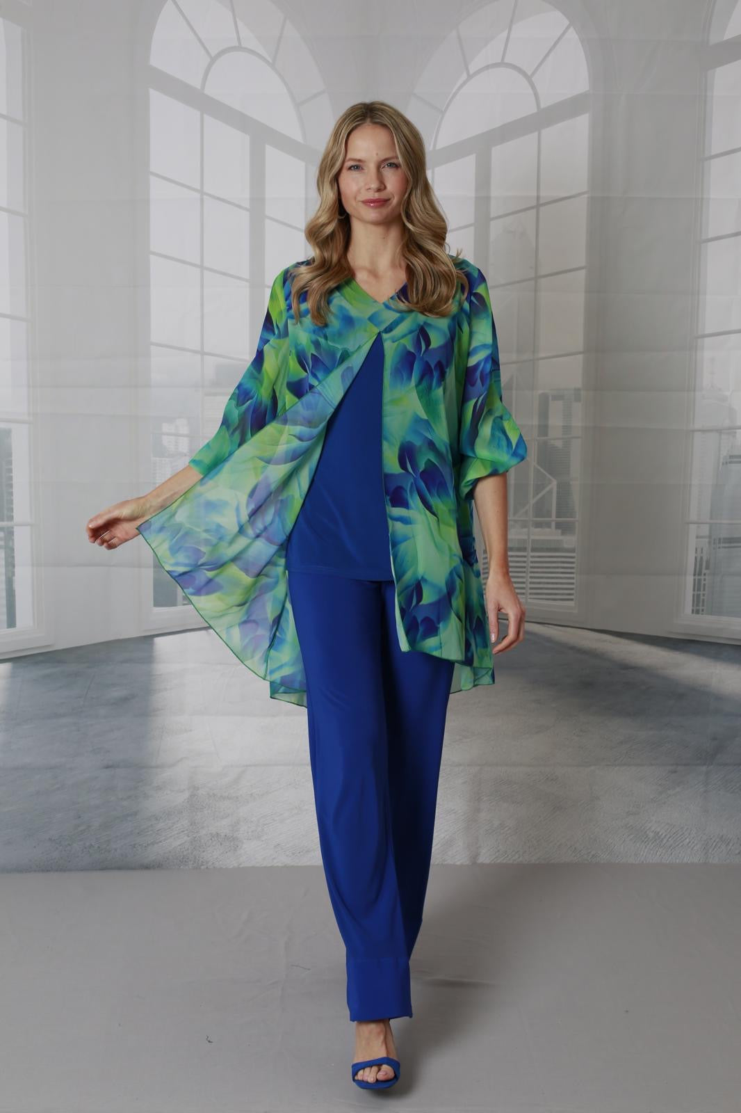 Glitz 1504 Cobalt and Green Two Piece Trouser Suit