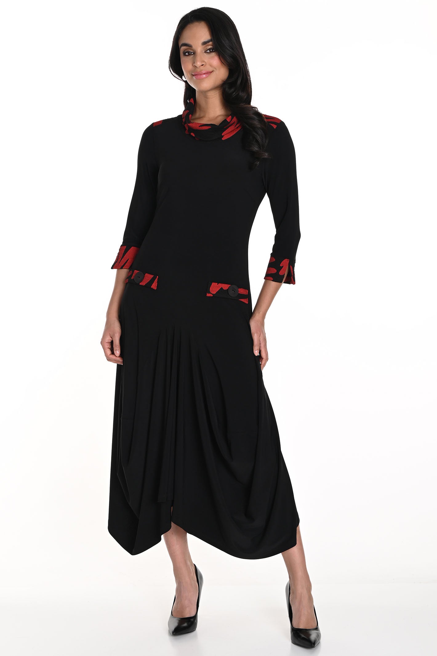 Frank Lyman 243116 Black Red Drape Skirt Dress – Rouge Boutique Inverness