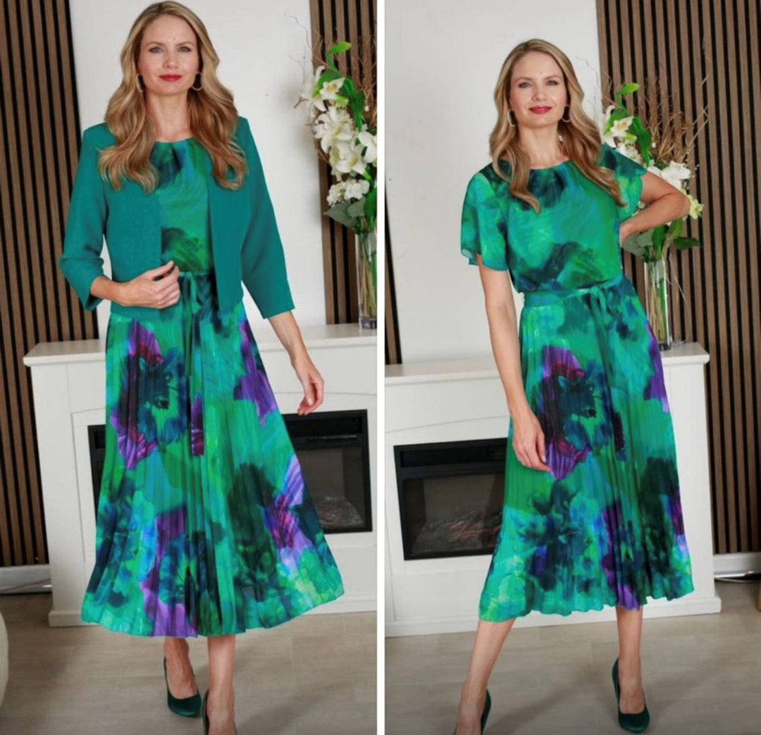 Glitz 1547 Dress and Jacket Green Purple Print