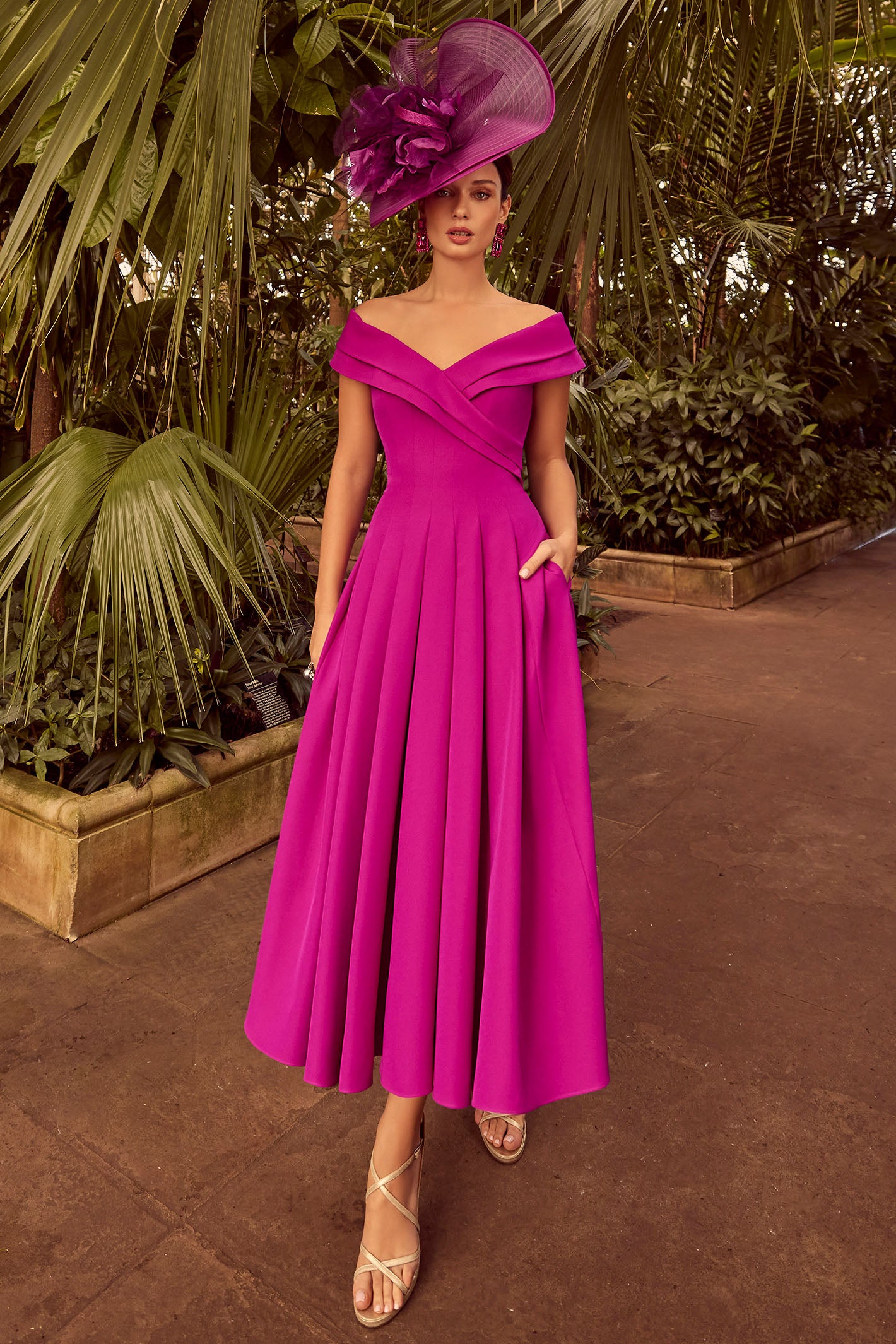 magenta bridesmaid dresses uk Cowl Flutter Sleeve Satin Bridesmaid Dress