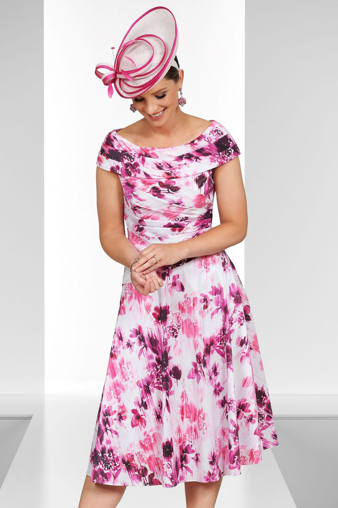 Ispirato ISL817 234 Faze Wineberry Pink Print Wide Neck Occasion Dress - Rouge Boutique Inverness