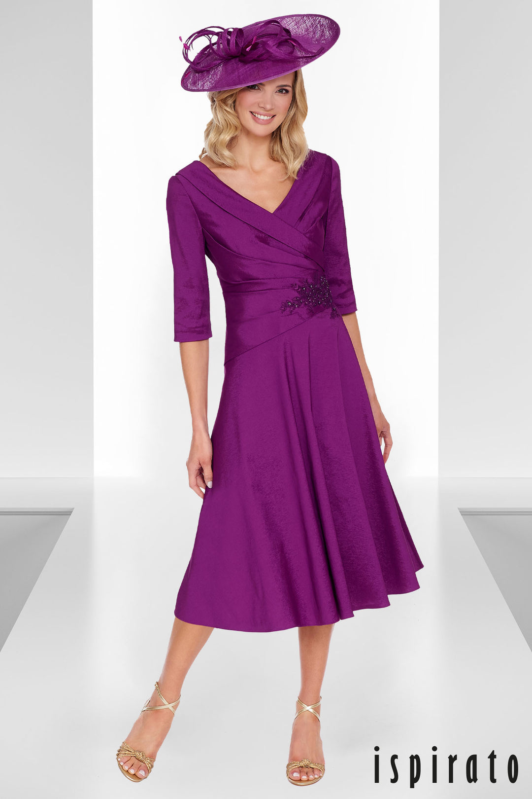 Ispirato Occasion Dress ISN822 Blackcurrant Purple Midi Length 16 - Rouge Boutique Inverness