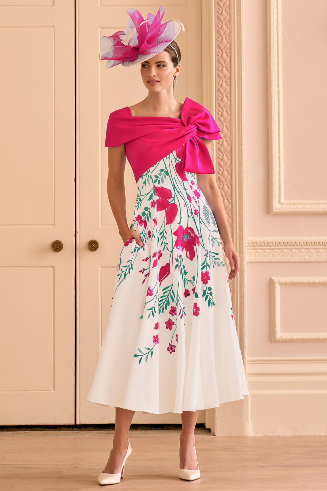 John Charles 66664B Pink Azalea Print Fit & Flare Occasion Dress - Rouge Boutique Inverness