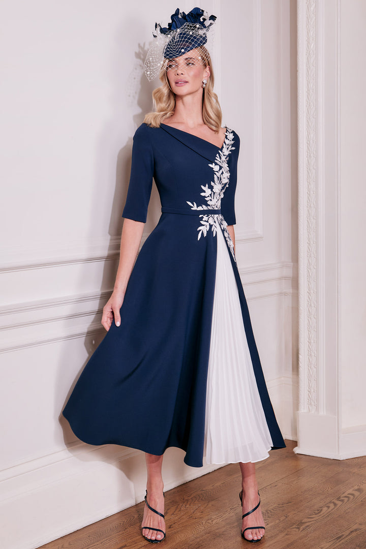 John Charles 66688 A-Line Midi Occasion Dress Navy - Rouge Boutique Inverness