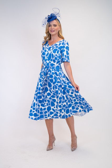 Coco Doll Judy 3 Blue Fit and Flare V Neck Sleeved Dress Rouge Boutique Inverness Coco Doll Judy 3 Blue Fit and Flare V Neck Sleeved Dress Rouge Boutique Inverness
