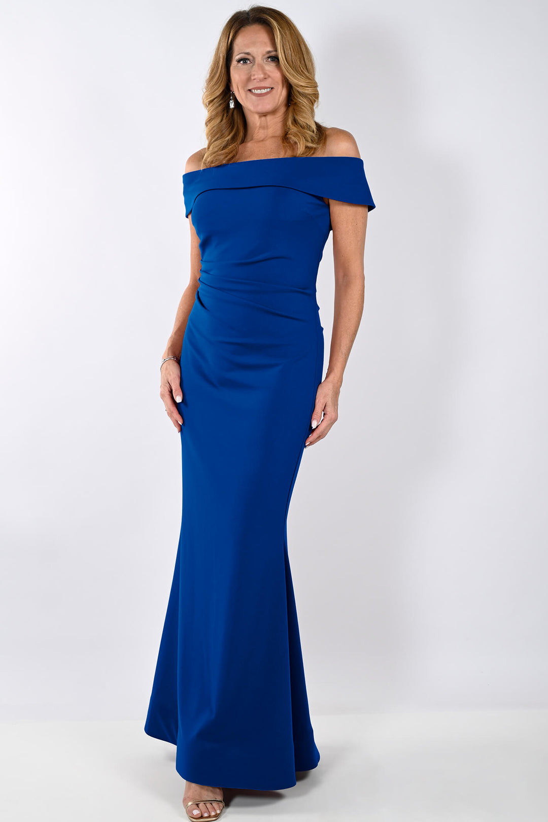 Lyman By Frank Lyman 239145 Royal Blue Off The Shoulder Evening Dress - Rouge Boutique