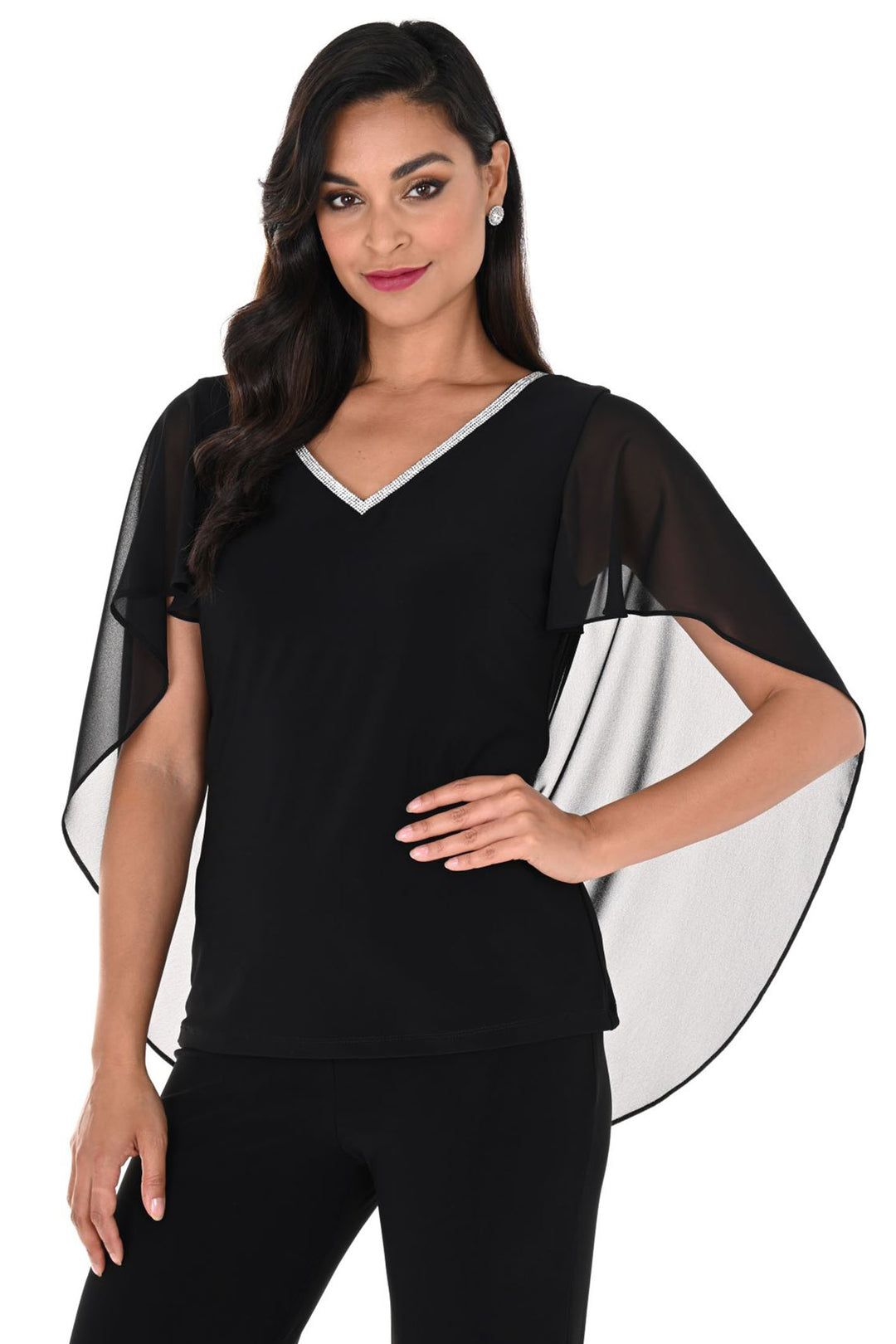 Lyman by Frank Lyman 248149 Black Diamante V-Neck Evening Top - Rouge Boutique Inverness