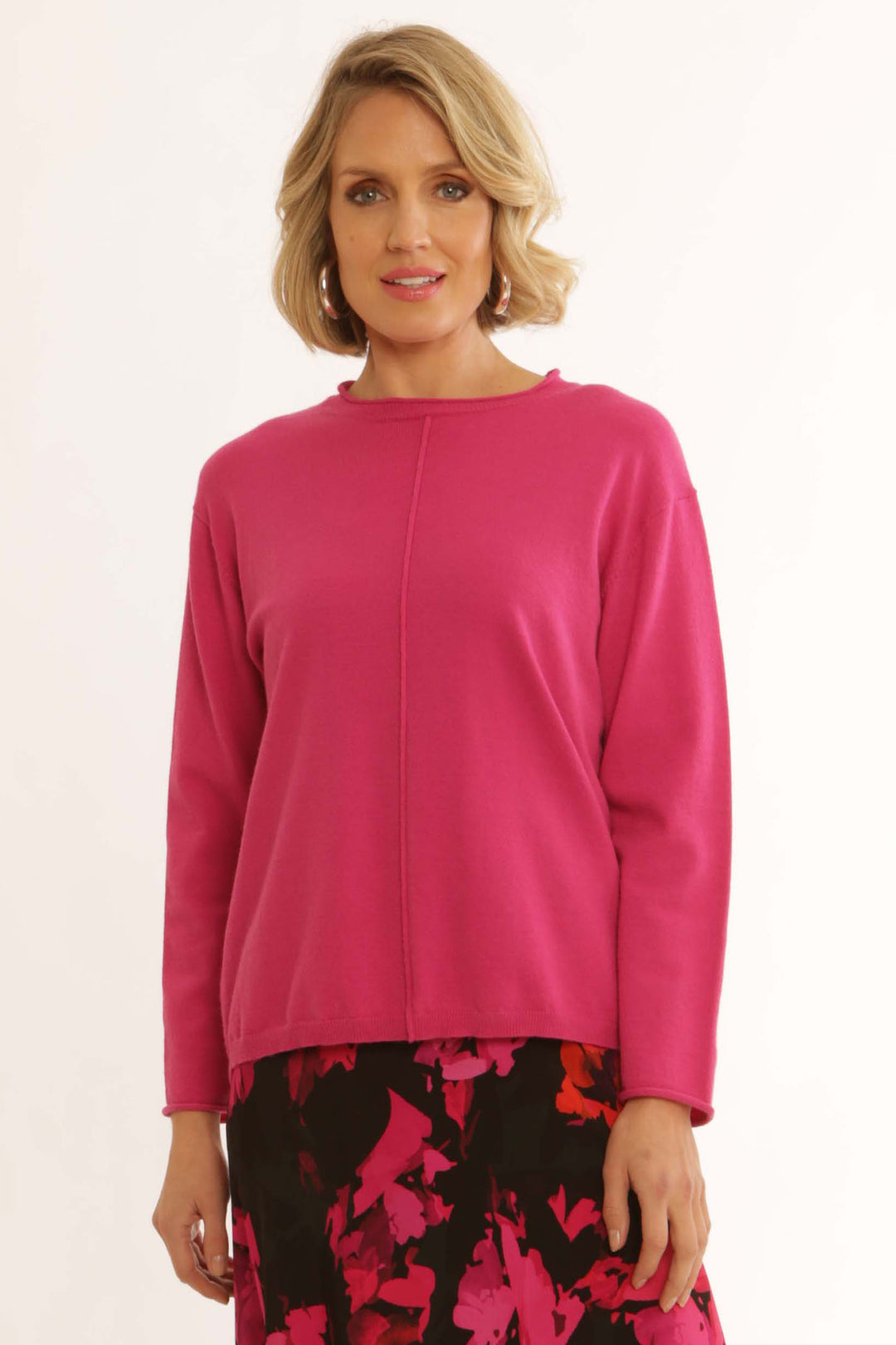 Pomodoro 32452 Lipstick Pink Ess Wide Neck Long Sleeve Jumper - Rouge Boutique Inverness