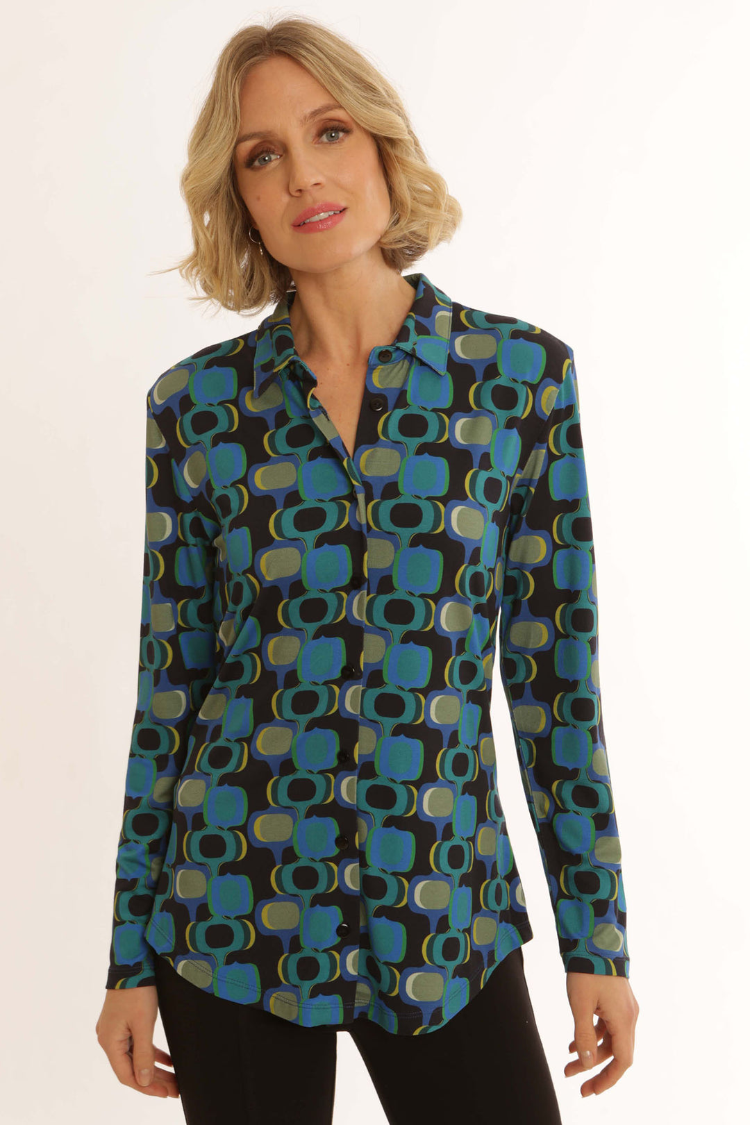 Pomodoro 52453 Blue Geometric Print Shirt - Rouge Boutique Inverness