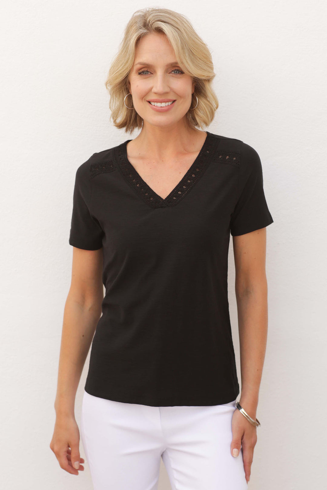 Pomodoro 82403 Black Lace Insert T -Shirt - Rouge Boutique Inverness