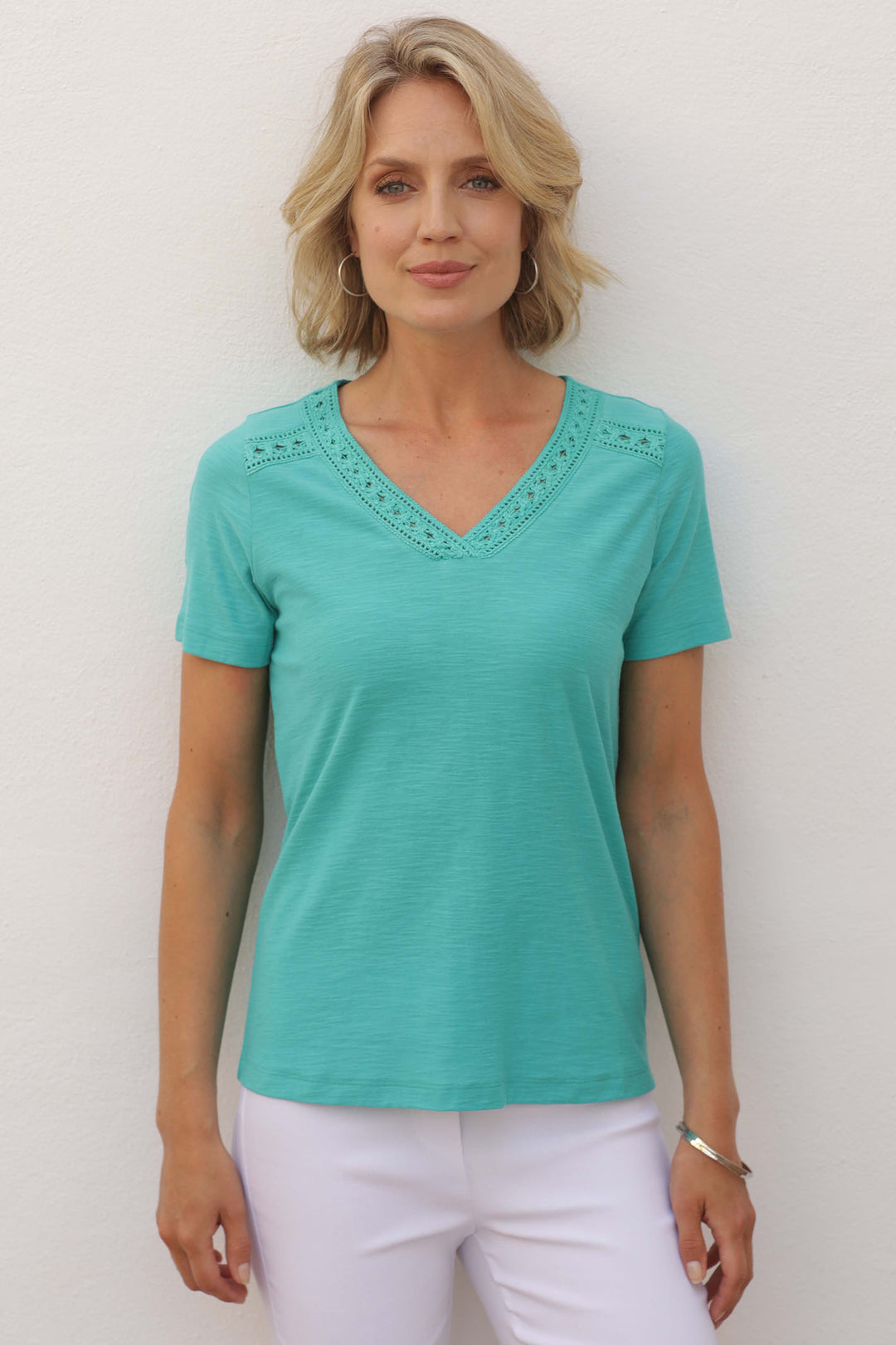 Pomodoro 82403 Sea Green Lace Insert T-Shirt - Rouge Boutique Inverness
