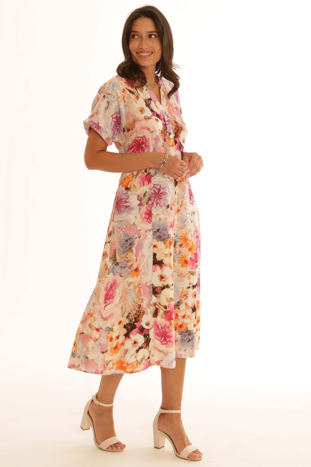 Pomodoro 82503 Pink Watercolour Shirt Dress - Rouge Boutique