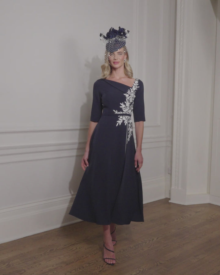 John Charles 66688 A-Line Midi Occasion Dress Navy - Rouge Boutique Inverness