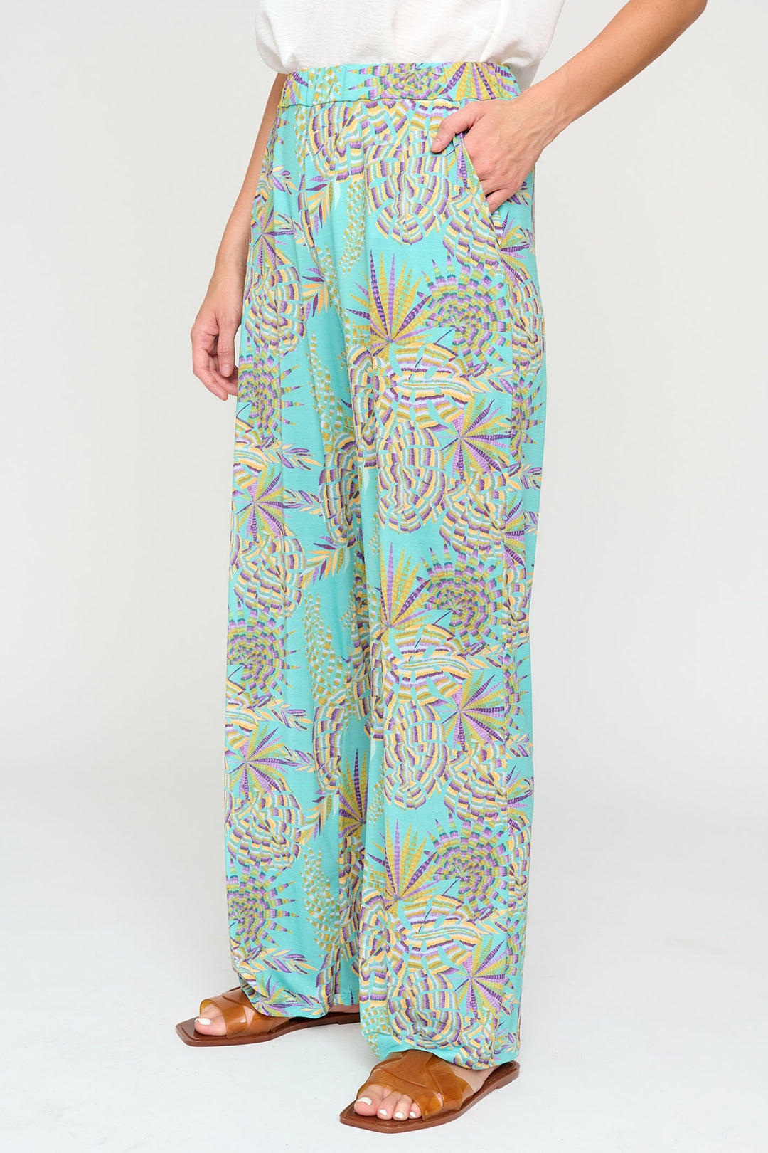 Tinta Bedelia Mint Green Print Loose Fit Pull-On Trousers - Rouge Boutique Inverness