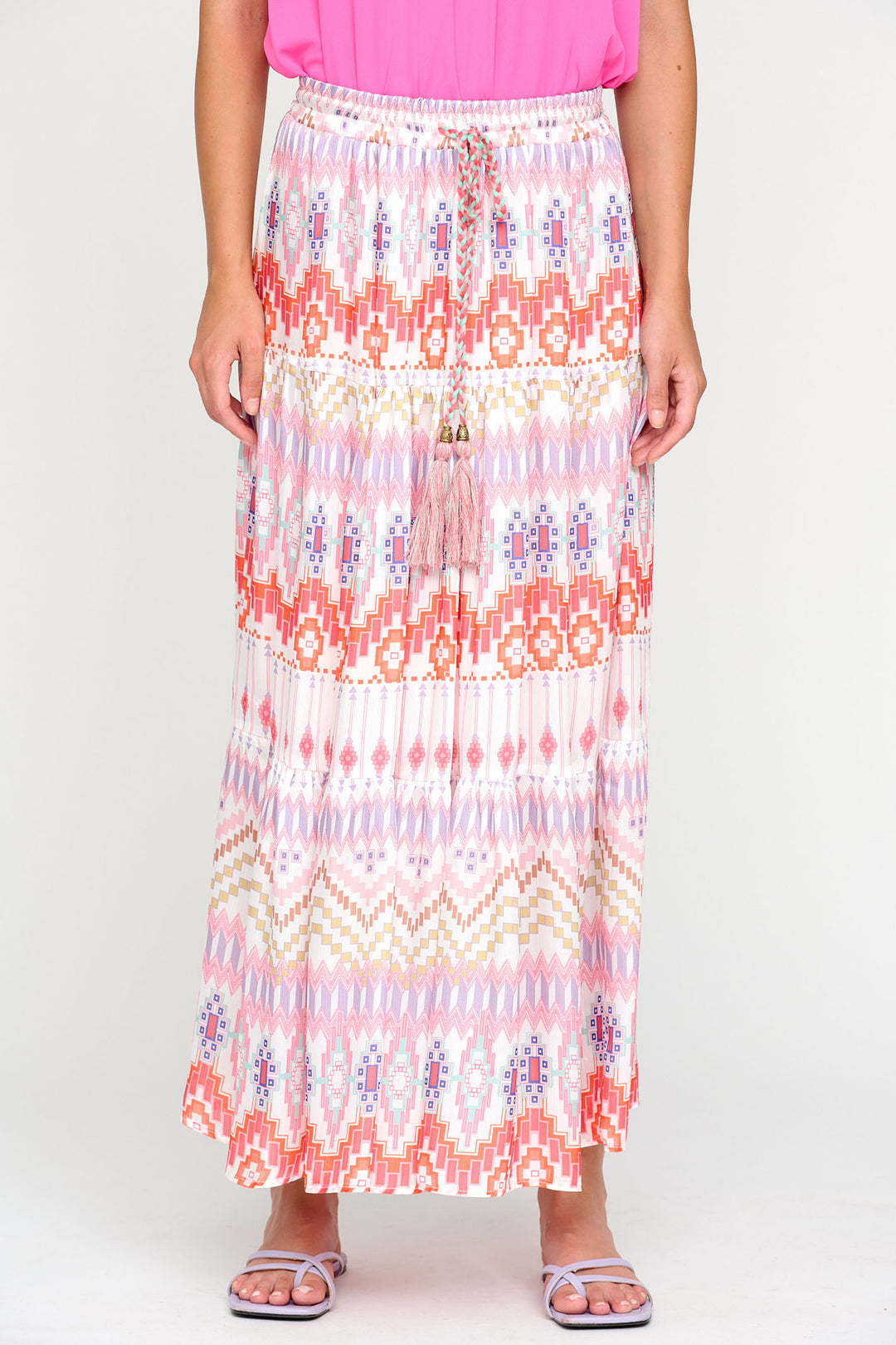 Tinta Elina Pink Print Tassle Tie Maxi Skirt - Rouge Boutique Inverness