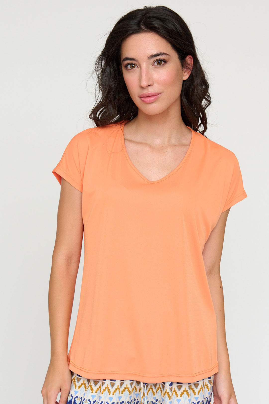 Tinta Sody24 Orange Short Sleeve V-Neck Top - Rouge Boutique Inverness
