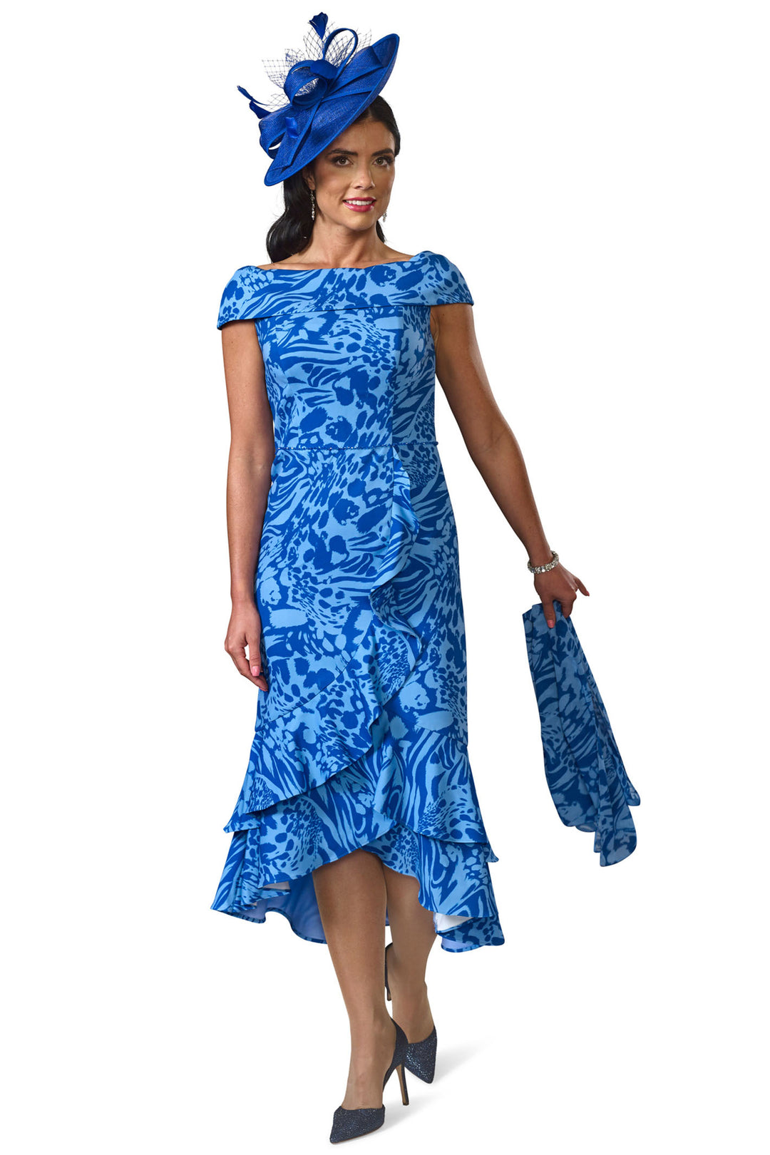 Veromia Occasions VO0237 Cobalt Wedgewood Ruffle Hem Hi-Lo Dress - Rouge Boutique Inverness