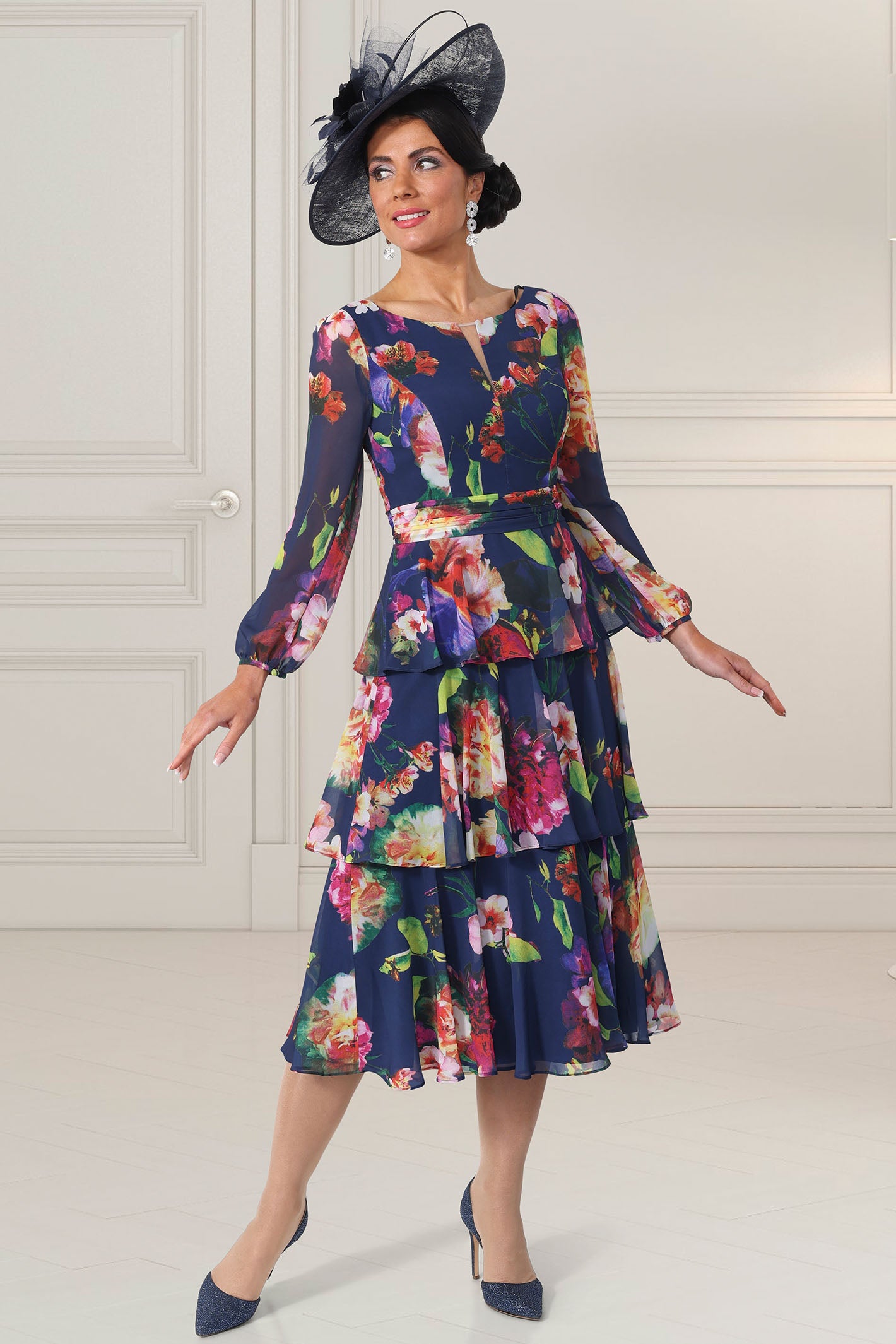 Veromia Occasions VO906 Navy Floral Layered Chiffon Occasion Dress Rouge Boutique Inverness Veromia Occasions VO906 Navy Floral Layered Chiffon Occasion Dress Rouge Boutique Inverness