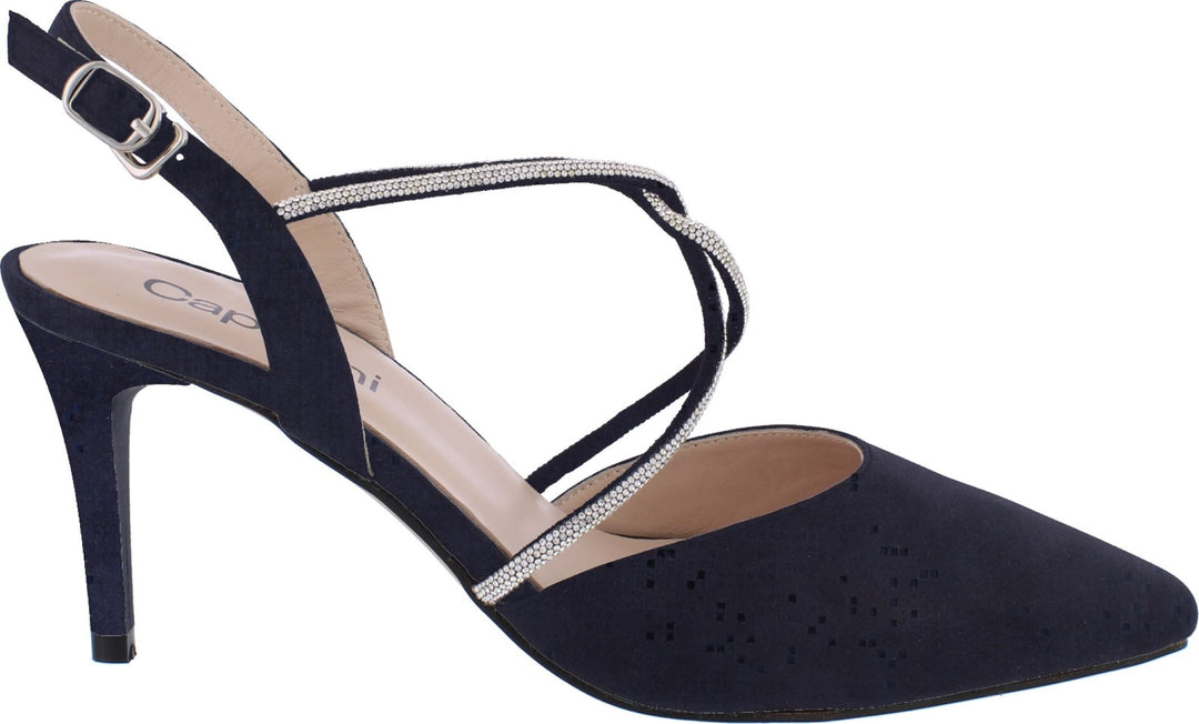 Charlotte  C164 Navy  Diamante Cross Sling Back