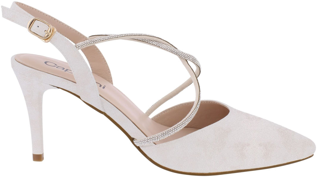 Charlotte C164 Silver Diamante Cross Sling Back