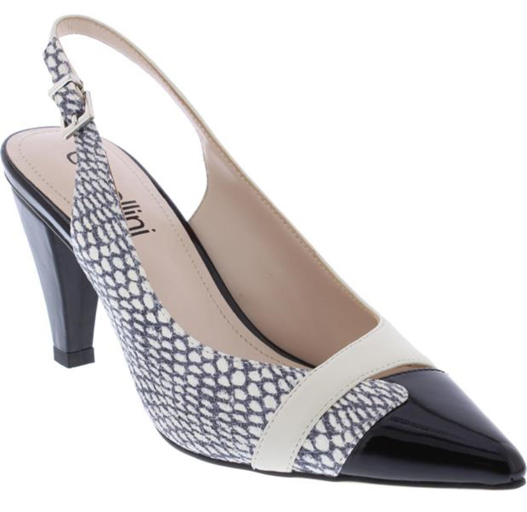 Capollini Stella Black White Sling Back Heeled Shoe