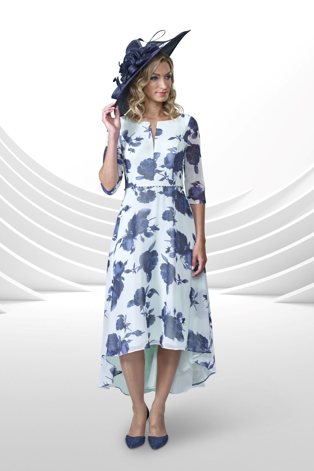 Veromia VO9200 Mint & Navy Chiffon Sleeve Dress