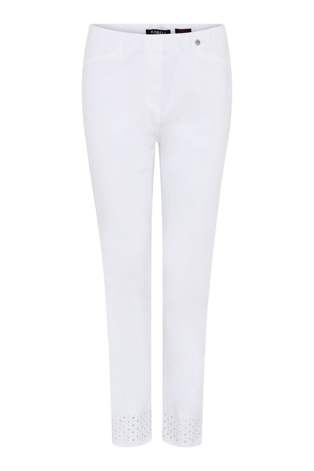 Robell White Trouser with stud detail to ankle 53440