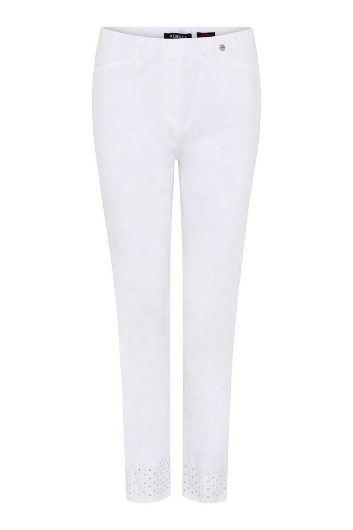 Robell White Trouser with stud detail to ankle 53440