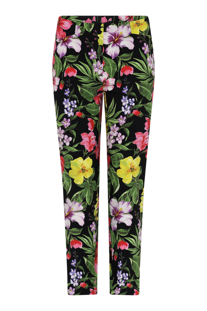 Robell Black Floral Trousers Rose 51622