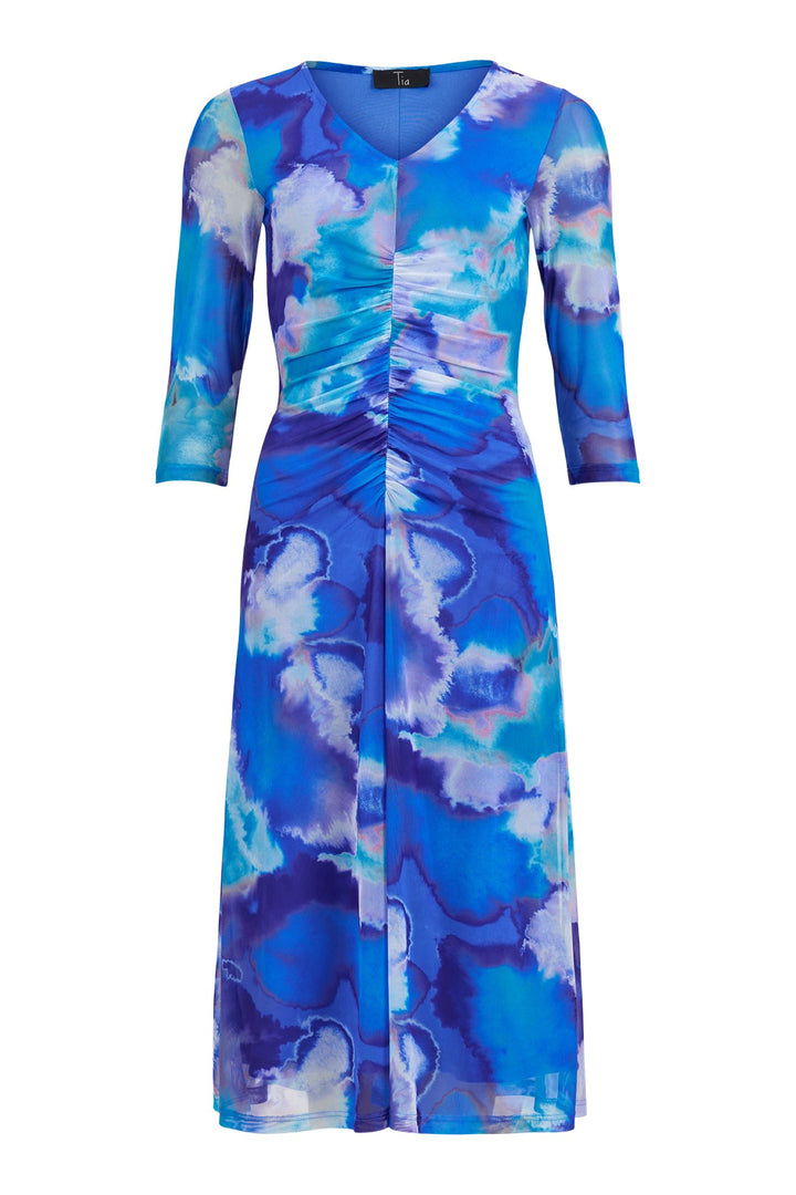Tia 78810 Blue V Neck Sleeved Blue Print Dress